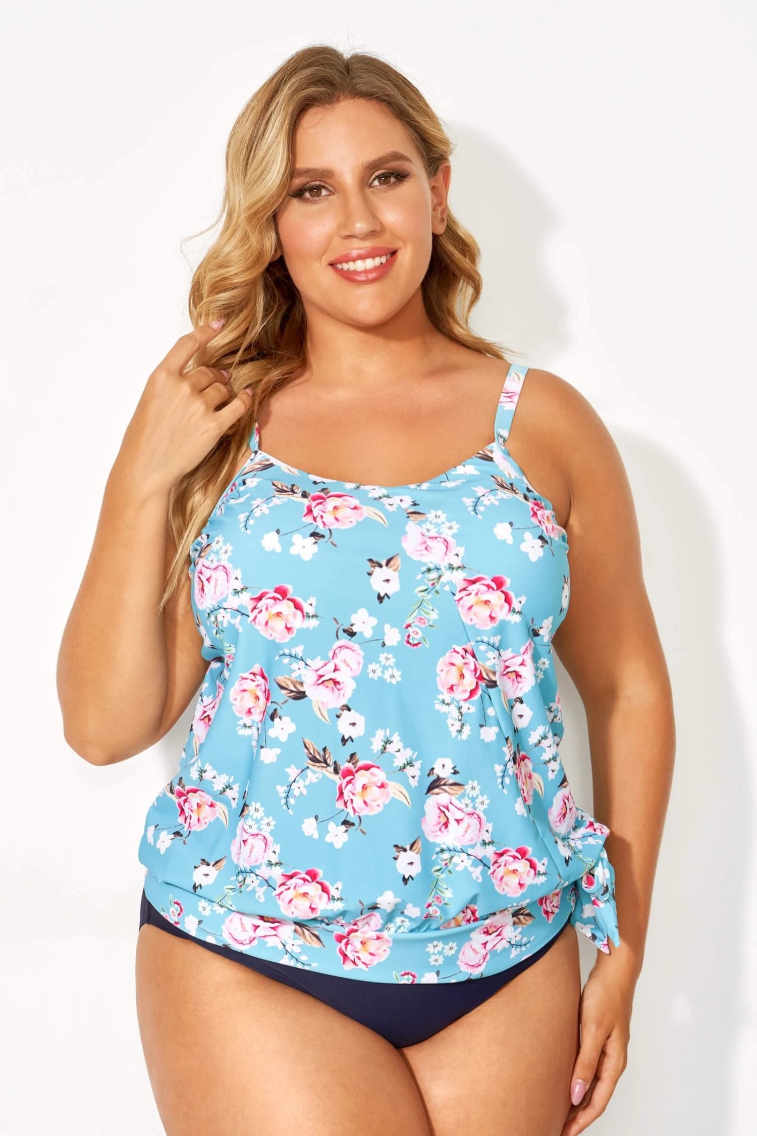 Floral Printed Self-tie Halter Straps Tankini Top 1 Floral Printed Self-tie Halter Straps Tankini Top