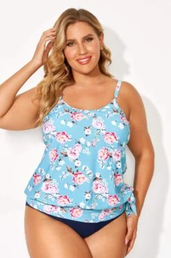 Floral Printed Self-tie Halter Straps Tankini Top 7 Floral Printed Self-tie Halter Straps Tankini Top -Sandy Bikinis Shop b detan053002 3