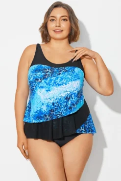 Plus Size Sea Pattern Scoop Neck Tankini Top -Sandy Bikinis Shop b detan063006 4