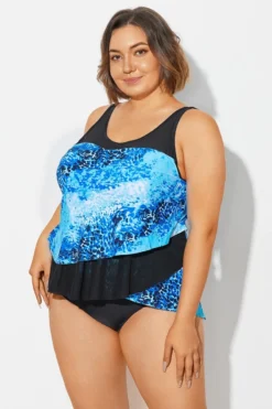Plus Size Sea Pattern Scoop Neck Tankini Top -Sandy Bikinis Shop b detan063006 6