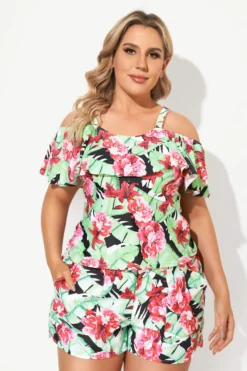 Floral Printed Off The Shoulder Women Tankini Set -Sandy Bikinis Shop b detan086001 4