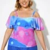 Square Collar Tie Dye Underwire Adjustable Straps Tankini Top