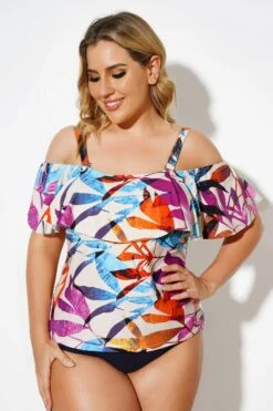 Colourful Leaves Printed Underwire Tankini Top -Sandy Bikinis Shop b detan086003 4