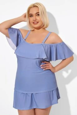 Blue Off The Shoulder Tankini Top -Sandy Bikinis Shop b detan086005 4