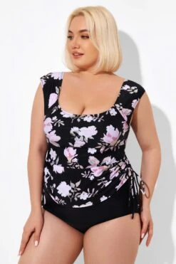 Floral Printed Adjustable Tankini Top With Sleeves -Sandy Bikinis Shop b detan092001 3