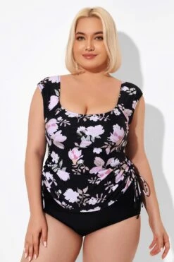 Floral Printed Adjustable Tankini Top With Sleeves -Sandy Bikinis Shop b detan092001 4