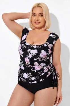 Floral Printed Adjustable Tankini Top With Sleeves -Sandy Bikinis Shop b detan092001 5