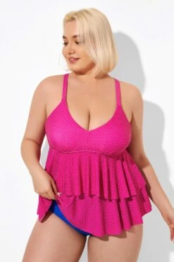 Pink V-neck Tankini Top With Ruffled Hem -Sandy Bikinis Shop b detan122001 3