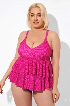 Pink V-neck Tankini Top With Ruffled Hem -Sandy Bikinis Shop b detan122001 5