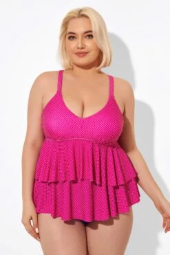 Pink V-neck Tankini Top With Ruffled Hem -Sandy Bikinis Shop b detan122001 6