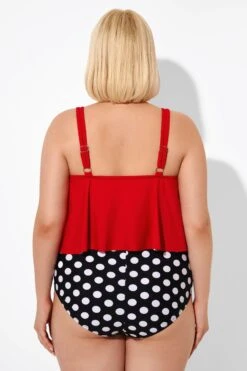 Red Ruched Flounce U-neck Blouson Tankini Top 6 Red Ruched Flounce U-neck Blouson Tankini Top -Sandy Bikinis Shop b detan129001 2