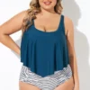 Blue Scoopneck Ruched Flounce Blouson Tankini Top