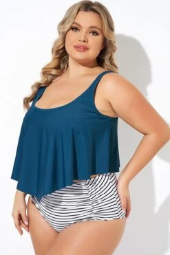 Blue Scoopneck Ruched Flounce Blouson Tankini Top -Sandy Bikinis Shop b detan129002 4