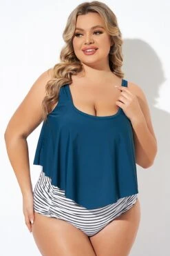 Blue Scoopneck Ruched Flounce Blouson Tankini Top -Sandy Bikinis Shop b detan129002 6