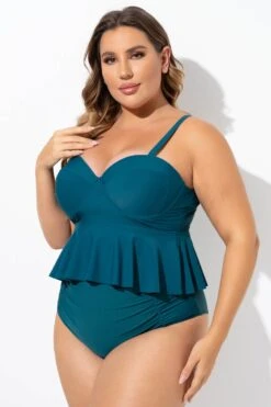 Green Ruched Hem Sweetheart Neckline Underwire Tankini Top 8 Green Ruched Hem Sweetheart Neckline Underwire Tankini Top -Sandy Bikinis Shop b detan131001 4