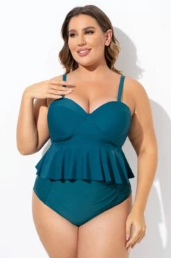 Green Ruched Hem Sweetheart Neckline Underwire Tankini Top 11 Green Ruched Hem Sweetheart Neckline Underwire Tankini Top -Sandy Bikinis Shop b detan131001 6