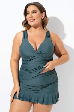 Green Twist Front Shirred Underwire Tankini Top 9 Green Twist Front Shirred Underwire Tankini Top -Sandy Bikinis Shop b detan141001 4