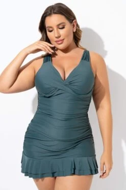 Green Twist Front Shirred Underwire Tankini Top 11 Green Twist Front Shirred Underwire Tankini Top -Sandy Bikinis Shop b detan141001 6