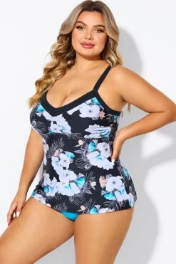 Floral Print Underwire A-line Women Tankini Top 10 Floral Print Underwire A-line Women Tankini Top -Sandy Bikinis Shop b detan142002 5