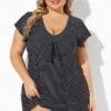 Textured Dot Flutter-Sleeve Cap Sleeves Tankini Top