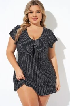Textured Dot Flutter-Sleeve Cap Sleeves Tankini Top