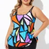 Colorful Adjustable Strap Geometric Print Tankini Top