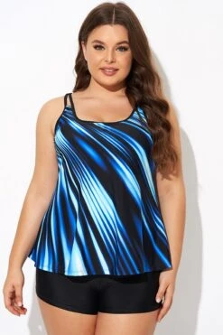 Round Neck Blue Ombre Printed Tankini Top -Sandy Bikinis Shop b detan167004 3
