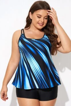 Round Neck Blue Ombre Printed Tankini Top -Sandy Bikinis Shop b detan167004 4