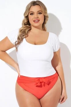 Stylish White Puff Sleeve Woman Tankini Top 9 Stylish White Puff Sleeve Woman Tankini Top -Sandy Bikinis Shop b detan168001 4