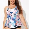 Flower Printed Racerback V Neckline Tankini Top
