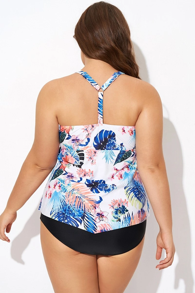 Flower Printed Racerback V Neckline Tankini Top 2 Flower Printed Racerback V Neckline Tankini Top - Image 2
