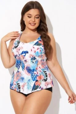 Flower Printed Racerback V Neckline Tankini Top 8 Flower Printed Racerback V Neckline Tankini Top -Sandy Bikinis Shop b detan169001 3