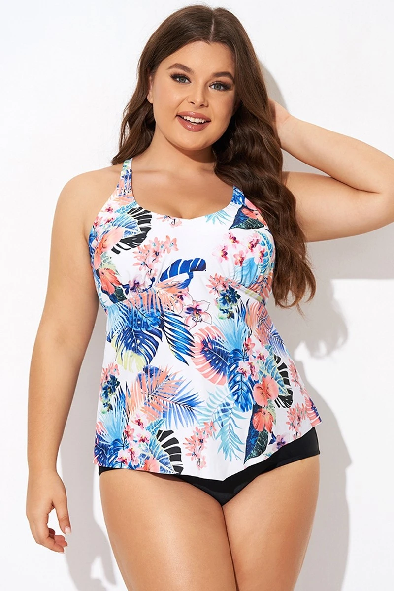 Flower Printed Racerback V Neckline Tankini Top 5 Flower Printed Racerback V Neckline Tankini Top - Image 5
