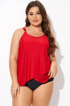 Solid Red Flowy Front Full Straight Back Tankini Top 8 Solid Red Flowy Front Full Straight Back Tankini Top -Sandy Bikinis Shop b detan170001 3