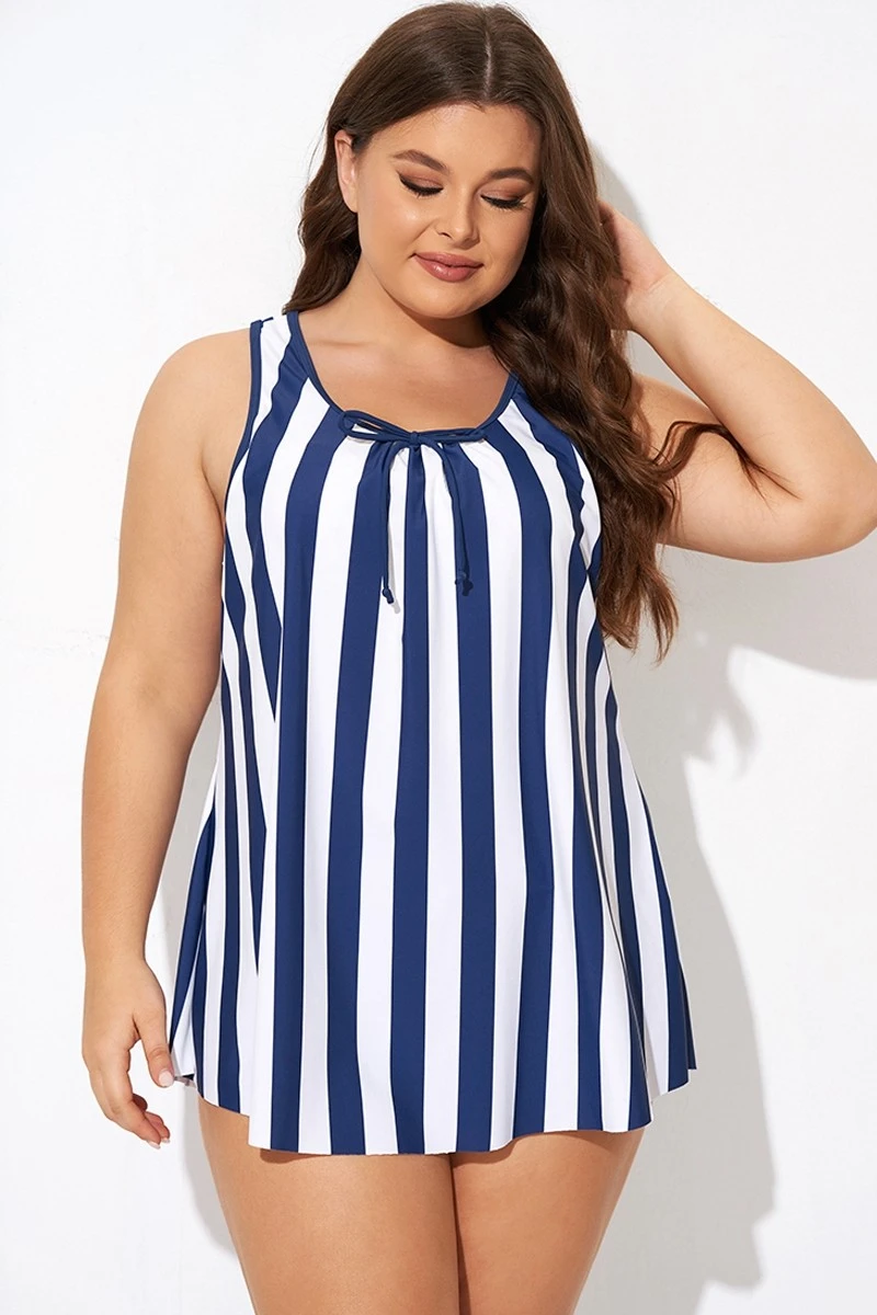 Striped Navy Blue Bowknot Women Tankini Top 1 Striped Navy Blue Bowknot Women Tankini Top