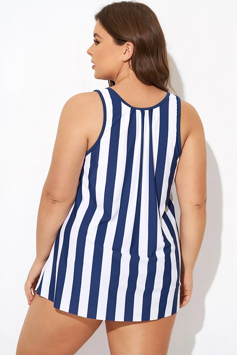 Striped Navy Blue Bowknot Women Tankini Top 2 Striped Navy Blue Bowknot Women Tankini Top - Image 2