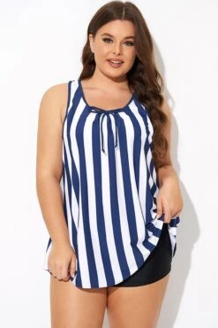 Striped Navy Blue Bowknot Women Tankini Top 9 Striped Navy Blue Bowknot Women Tankini Top -Sandy Bikinis Shop b detan174001 4