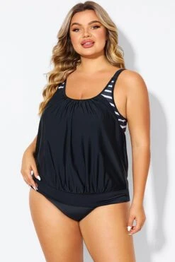 Black & White Striped Drawstring Side Tankini Top 11 Black & White Striped Drawstring Side Tankini Top -Sandy Bikinis Shop b detan175002 5
