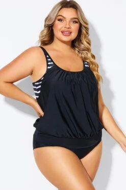 Black & White Striped Drawstring Side Tankini Top 10 Black & White Striped Drawstring Side Tankini Top -Sandy Bikinis Shop b detan175002 6