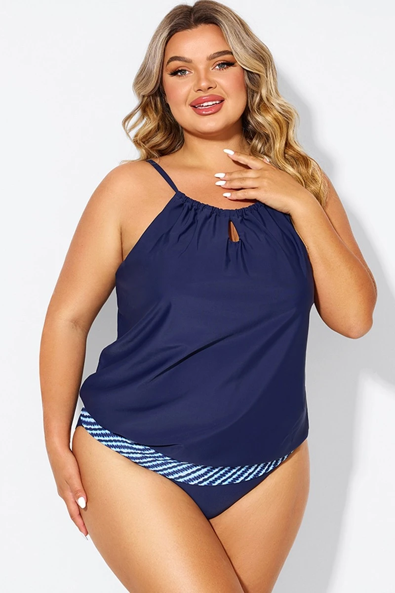 Navy High Neck Blouson Women Tankini Top 1 Navy High Neck Blouson Women Tankini Top