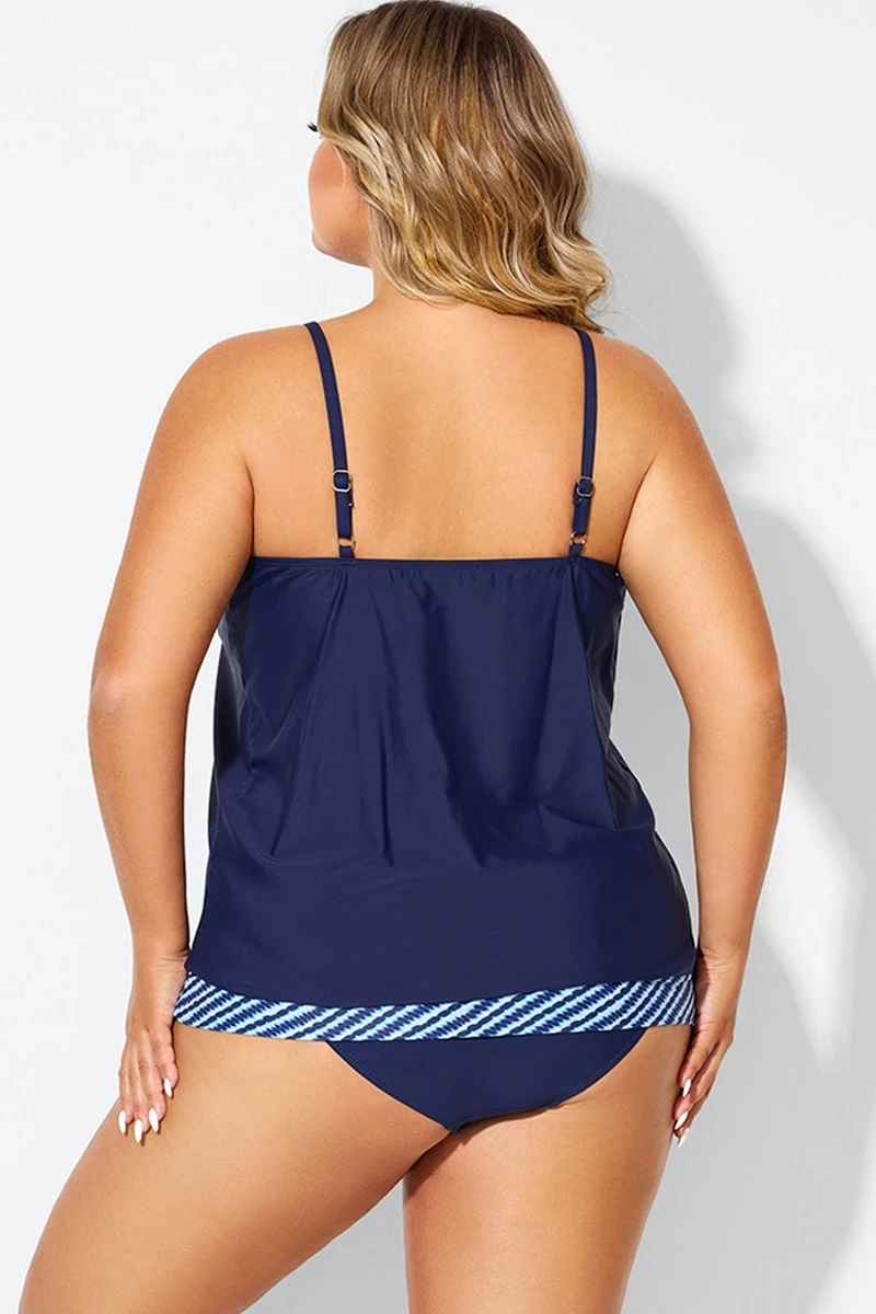 Navy High Neck Blouson Women Tankini Top 2 Navy High Neck Blouson Women Tankini Top - Image 2