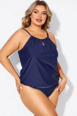 Navy High Neck Blouson Women Tankini Top 9 Navy High Neck Blouson Women Tankini Top -Sandy Bikinis Shop b detan176001 4