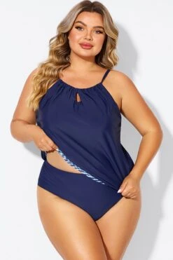 Navy High Neck Blouson Women Tankini Top 10 Navy High Neck Blouson Women Tankini Top -Sandy Bikinis Shop b detan176001 5
