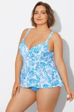 Blue Purple Palm Faux Flyaway Underwire Tankini Top -Sandy Bikinis Shop b detan177001 3