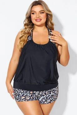 Leopard Print T-Back Blouson Tankini Top -Sandy Bikinis Shop b detan178001 3