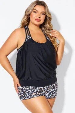 Leopard Print T-Back Blouson Tankini Top -Sandy Bikinis Shop b detan178001 5