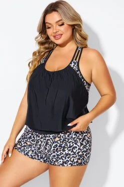 Leopard Print T-Back Blouson Tankini Top -Sandy Bikinis Shop b detan178001 6
