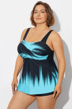 Cross Front Wide Strap Blue Ombre Tankini Top -Sandy Bikinis Shop b detan179001 5