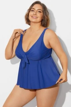 Navy Blue Tie Ruffle Sweetheart Neckline Tankini Top -Sandy Bikinis Shop b detan180001 5