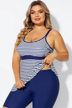 Blue＆White Stripe Adjustable Strap Tankini Top -Sandy Bikinis Shop b detan181001 5